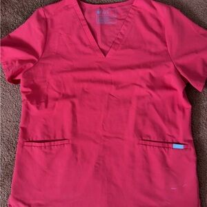 Figs Bright Red V-Neck Short Sleeve Top